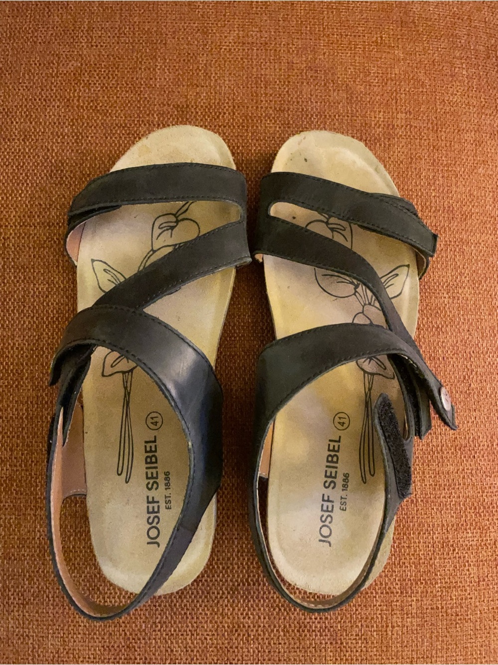 Josef Seibel Black Leather Cross-Strap Slingback Sandals. Size 41. GUC.